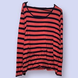 Coral/Navy long sleeve striped tee
